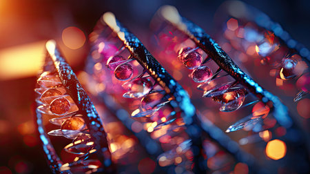 Abstract background with glowing energy spirals dna molecules.の素材