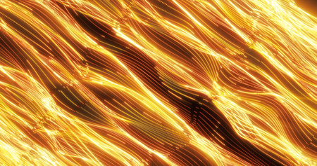 Energy abstract yellow lines from dots and waves from magic and electricity background.