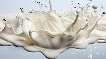 Close view of splashing splash of flying white milk.の素材