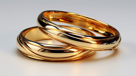 Golden wedding rings as a symbol of love and wedding on a white background.の素材