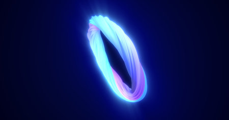 Abstract blue energy magic bright glowing spinning ring of lines, background.