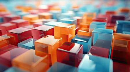 Abstract background from different multi-colored volumetric squares and cubes.の素材