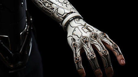 Modern high-tech medical cybernetic bionic hand prostheses, artificial substitutes for damaged or missing upper limbsの素材