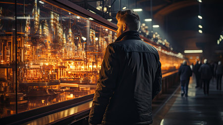 Worker engineer works with drawings and equipment thinks analyzes, concept engineering construction and mental work.の素材