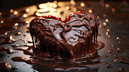 Delicious sweet beautiful chocolate cake dessert in the shape of a heart gift for Valentine's Day.の素材