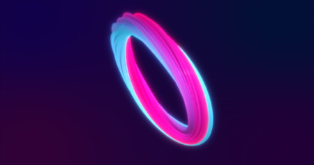 Abstract blue violet energy magic bright glowing spinning ring of lines, background.
