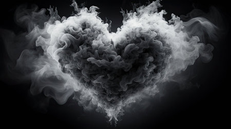 Abstract dark romantic love heart made of smoke and fire, Valentine's Day concept.の素材
