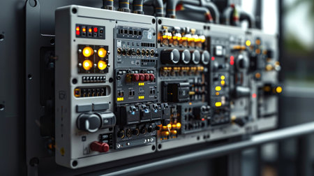 Close up of a network control panel. Technology concept.の素材