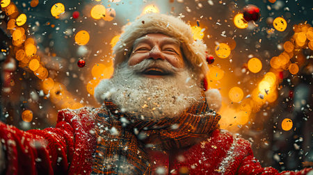 Santa Claus on the street at night. Christmas and New Year.の素材