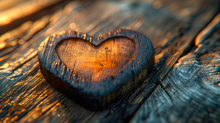 Wooden heart on a wooden background. Shallow depth of field.の素材