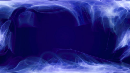 Blue purple energy magic frame made of futuristic waves and lines of liquid plasma smoke particles. Abstract background.の写真素材