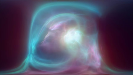 Multicolored energy magic waves and lines of liquid plasma smoke particles futuristic. Abstract...