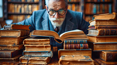 Portrait of an old man judge or lawyer in the library. Law and justice concept.の素材