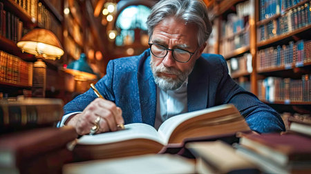 Portrait of an old man judge or lawyer in the library. Law and justice concept.の素材