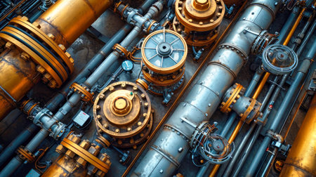 Pipes and valves of oil refinery. Oil and gas industry.の素材