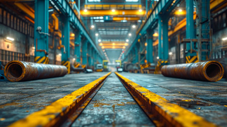 Railroad tracks in the warehouse of a metallurgical plant.の素材