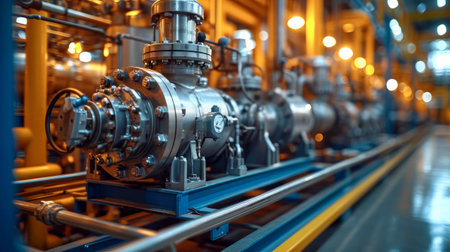 An industrial engine centrifugal electric pump with asynchronous electric motor on an oil refinery plant.の素材