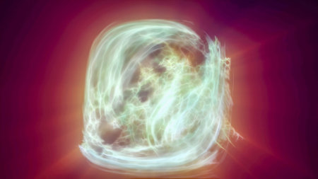 Multicolored energy magic waves and lines of liquid plasma smoke particles futuristic. Abstract...