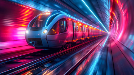 High-speed modern futuristic train in the tunnel. Motion blur.の素材
