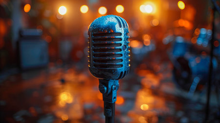 Retro microphone on a blur background.の素材