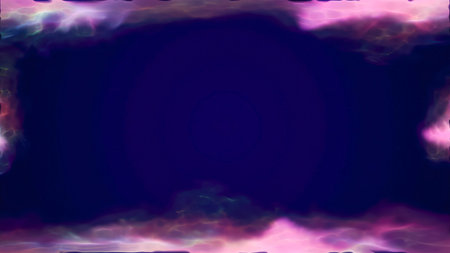 Blue purple energy magic frame made of futuristic waves and lines of liquid plasma smoke particles. Abstract background.の写真素材