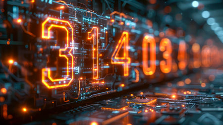 Abstract future technology background with binary code. Digital PI number 3.14.の素材