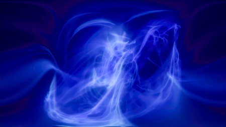 Blue purple energy magic waves and lines of liquid plasma smoke particles futuristic. Abstract background.の写真素材