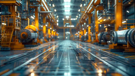 Industrial interior of a modern power plant with lines and lights.の素材