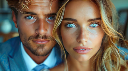 Portrait of a beautiful young couple in love looking at the camera.の素材