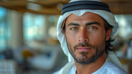 Portrait of a middle eastern man with traditional Arabian clothes.の素材