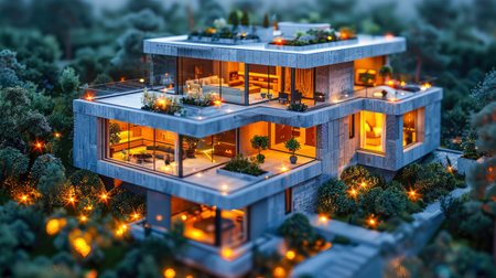 Model of the house on the background of the high city,の素材