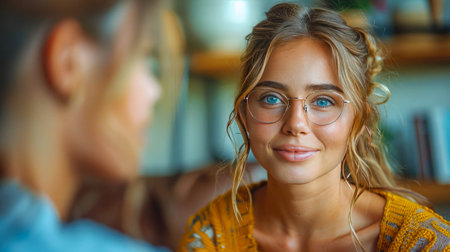Portrait of smiling businesswoman looking at camera during meeting in office.の素材
