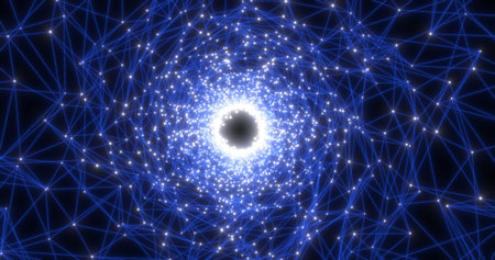 Shiny blue energy digital tunnel plexus made of lines and triangles hi-tech futuristic magical...