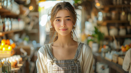 Portrait of a beautiful young woman in a cafe. Girl in a cafe.の素材