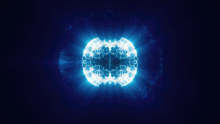 Blue energy magic circle, sphere, ball made of futuristic energy particles, force field made of...