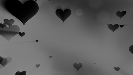 Glowing tender beautiful cute flying love hearts on a black and white background for Valentine's Day.の写真素材