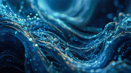 An abstract blue wave background with glowing particles and lines. Futuristic waves.の素材