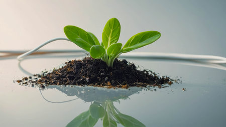small fresh green plant made with white cables representing concept of environmental protection.の素材