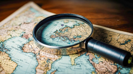 magnifying glass on world map.の素材