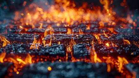 Fiery orange and yellow flames with sparks.の素材