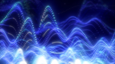 Abstract waves of glowing particles in vibrant blue creating a dynamic and fluid digital landscape...
