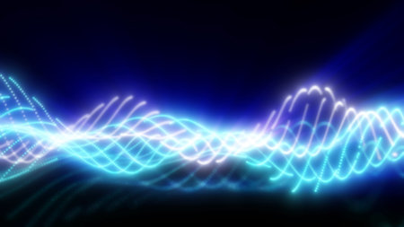 Abstract waves of glowing particles in vibrant blue creating a dynamic and fluid digital landscape...