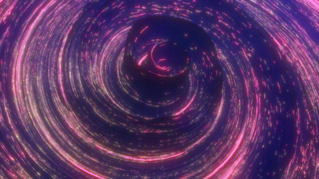 Vivid neon swirl of pink and purple lights forming a vortex in deep space, conveying energy and...