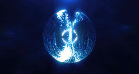 Blue light sphere in a dark space, symbolizing digital energy, futuristic technology, and a sense of...