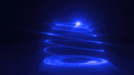 Abstract blue magical shiny christmas tree bright beautiful energy lines festive background.の写真素材