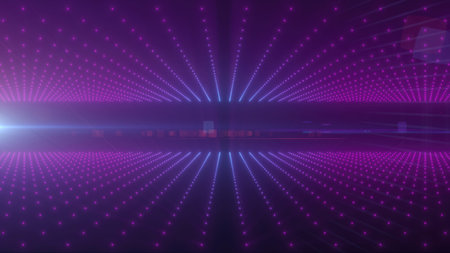 Futuristic purple and blue grid with glowing dots, representing technology, virtual reality, and...