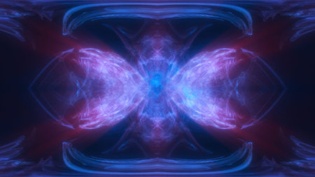 A mirrored abstract pink and blue swirling energy, forming a cosmic and futuristic design.