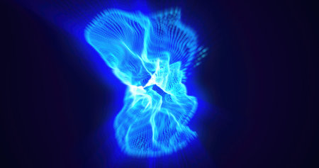 Dynamic blue energy waves twisting in a dark space, illustrating futuristic and technology-inspired...