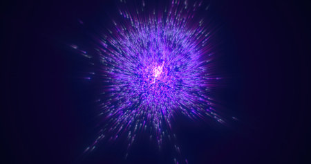 Vibrant purple and magenta light explosion in a dark background, symbolizing energy and creativity in digital design.の写真素材