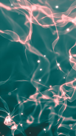 Warm flowing abstract fabric texture with glowing light streaks and soft hexagonal bokeh, elegant energy background.の写真素材